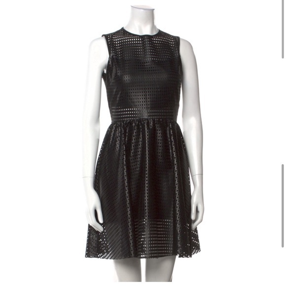 Sandro lasercut Crew Neck A-Line Black Mini Dress, Size 2 - Picture 1 of 6